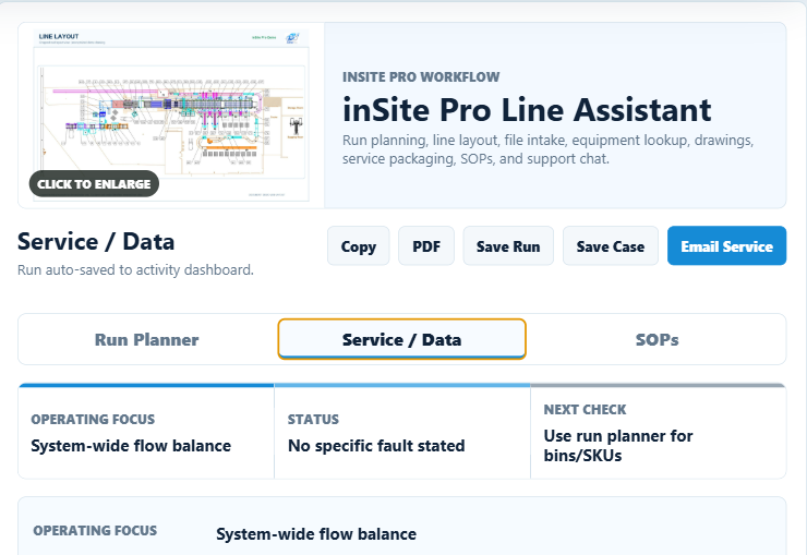 inSite Pro service and data workspace with drawing previews and escalation tools
